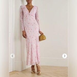 LoveShackFancy Dalila Floral Metallic Deep V Maxi Dress size 6 Like New!